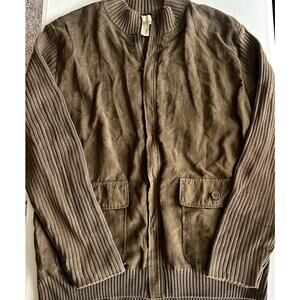 Men's Vintage Large CUBAVERA Zip Sweater Faux Suede Cotton Blend Lt Brown- XL